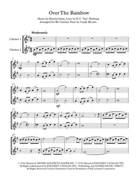 Over The Rainbow From The Wizard Of Oz Arranged For Bb Clarinet Duet Page 2