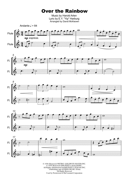 Over The Rainbow From The Wizard Of Oz Duet For Two Flutes Page 2