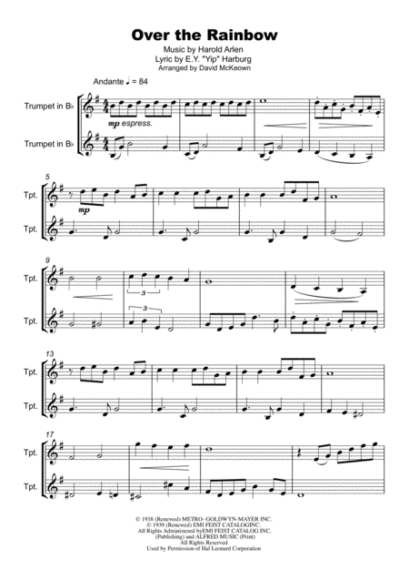 Over The Rainbow From The Wizard Of Oz Duet For Two Trumpets Page 2