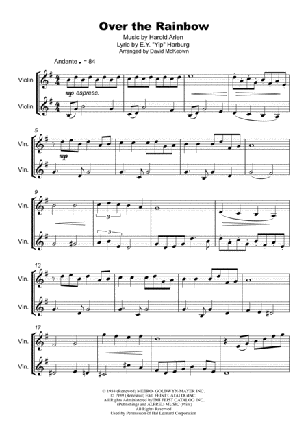 Over The Rainbow From The Wizard Of Oz Duet For Two Violins Page 2