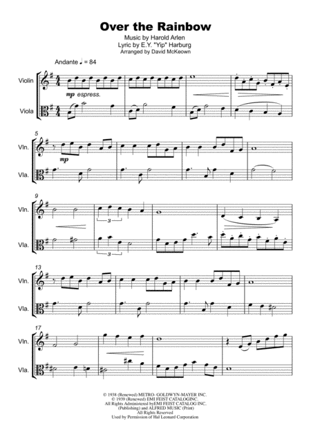 Over The Rainbow From The Wizard Of Oz Duet For Violin And Viola Page 2