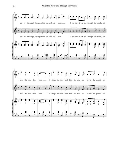 Over The River And Through The Woods For 2 Part Choir With Piano Accompaniment Page 2