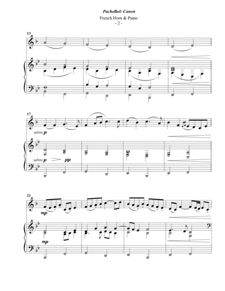 Pachelbel Canon For French Horn Piano Page 2