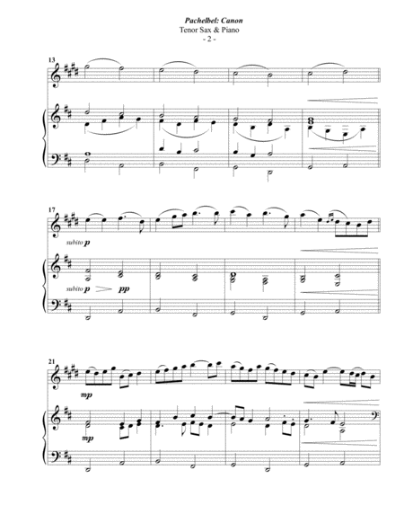 Pachelbel Canon For Tenor Sax Piano Page 2