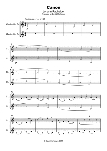 Pachelbels Canon Duet For Clarinet With Optional Bass Part Page 2