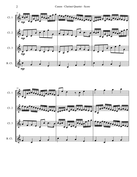 Pachelbels Canon For Clarinet Quartet Page 2