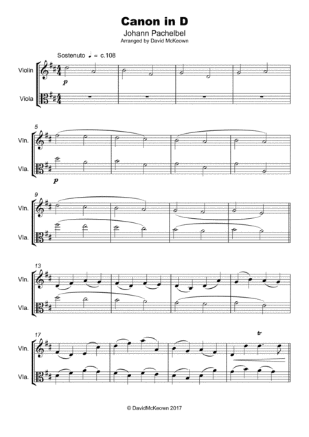 Pachelbels Canon In D Duet For Violin And Viola With Optional Bass Part Page 2