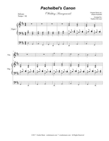 Pachelbels Canon Wedding Arrangement Duet For Violin And Cello Organ Accompaniment Page 2