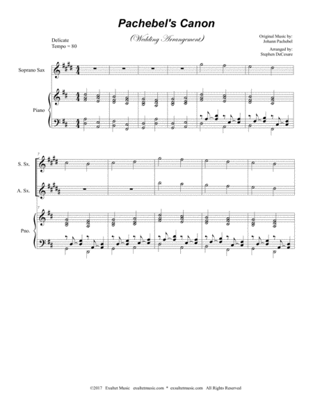 Pachelbels Canon Wedding Arrangement For Saxophone Quartet Piano Accompaniment Page 2