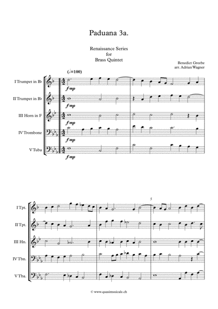 Paduana 3a Benedict Greebe Brass Quintet Arr Adrian Wagner Page 2