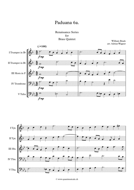 Paduana 6a William Brade Brass Quintet Arr Adrian Wagner Page 2