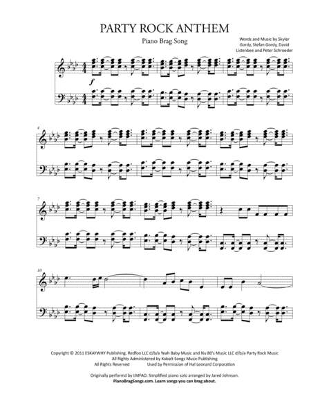 Party Rock Anthem Lmfao Simplified And Easy Key Piano Solos Page 2