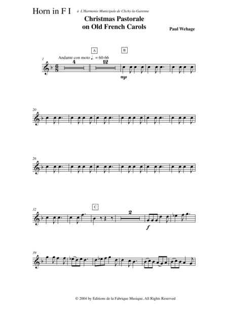 Paul Wehage Christmas Pastorale On Old French Carols For Concert Band 1st F Horn Part Page 2