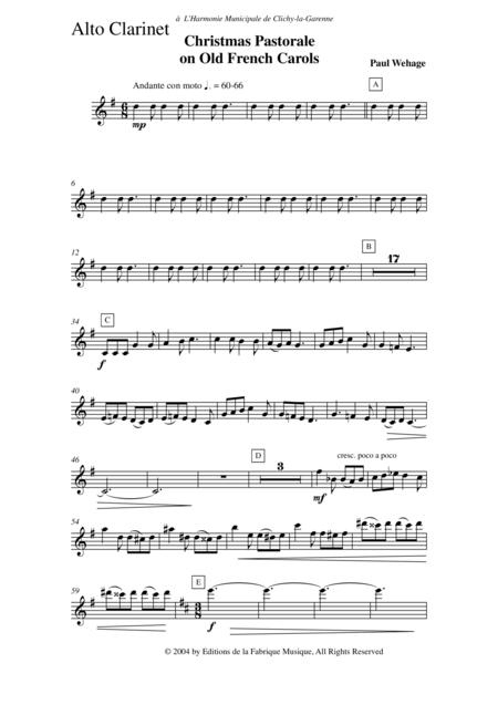 Paul Wehage Christmas Pastorale On Old French Carols For Concert Band Alto Clarinet Part Page 2