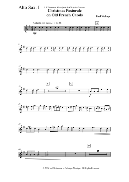 Paul Wehage Christmas Pastorale On Old French Carols For Concert Band Alto Saxophone 1 Part Page 2