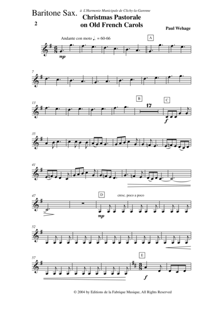 Paul Wehage Christmas Pastorale On Old French Carols For Concert Band Baritone Saxophone Part Page 2