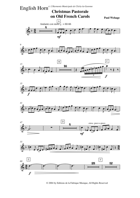 Paul Wehage Christmas Pastorale On Old French Carols For Concert Band English Horn Part Page 2