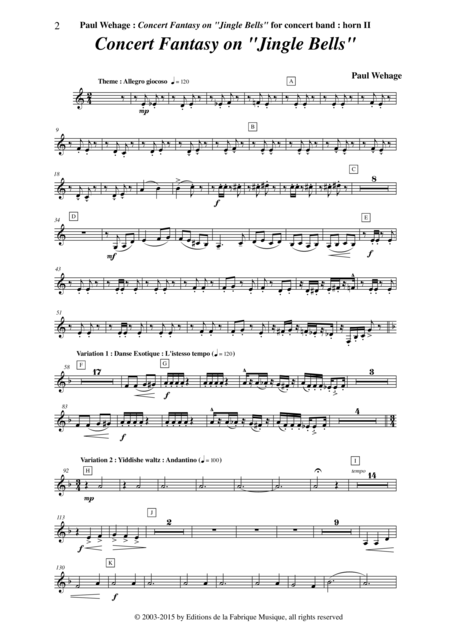 Paul Wehage Concert Fantasy On Jingle Bells Theme And Five Variations On The Carol By Pierpont For Concert Band 2nd Horn In F Part Page 2