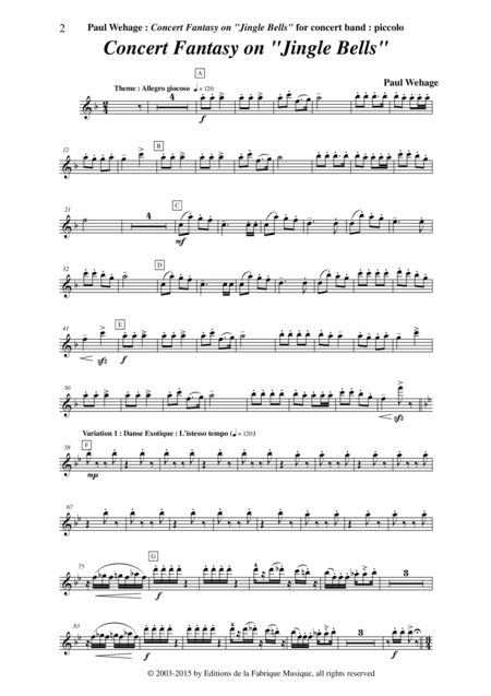 Paul Wehage Concert Fantasy On Jingle Bells Theme And Five Variations On The Carol By Pierpont For Concert Band Woodwind Parts Page 2