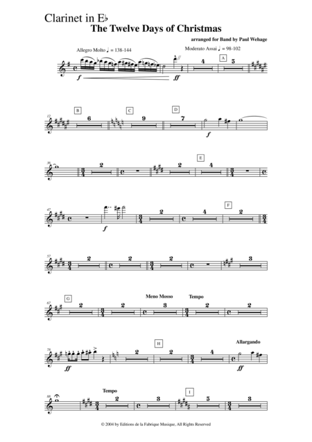 Paul Wehage The Twelve Days Of Christmas Arranged For Concert Band Eb Clarinet Part Page 2