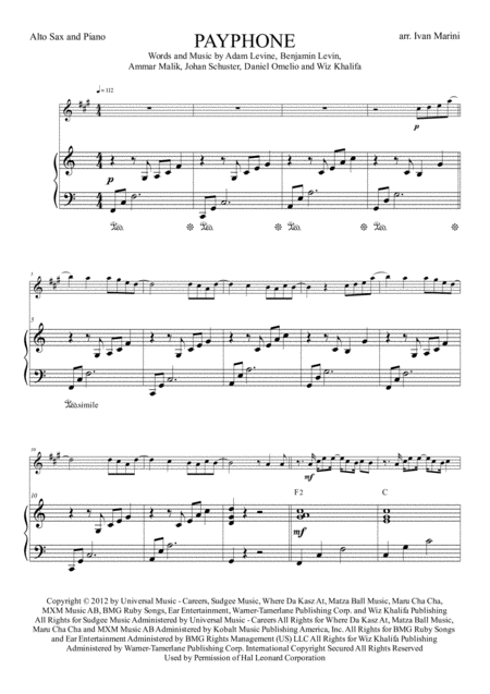 Payphone By Maroon 5 For Alto Sax And Piano Page 2