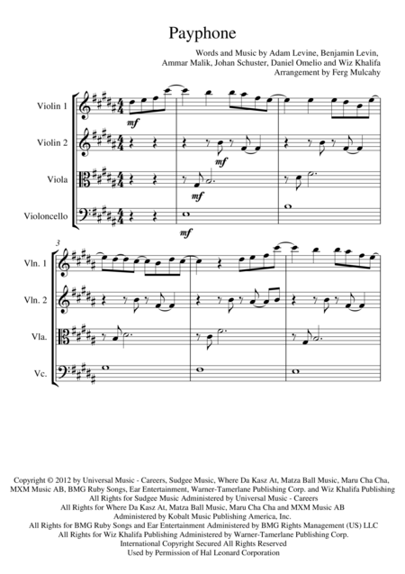 Payphone By Maroon 5 Ft Wiz Khalifa For String Quartet In B Major Page 2