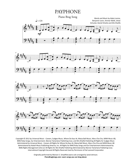 Payphone Maroon 5 Simplified And Easy Key Piano Solos Page 2