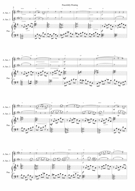 Peacefully Floating For 2 Alto Saxophones And Piano And Optional Guitar Chords Page 2