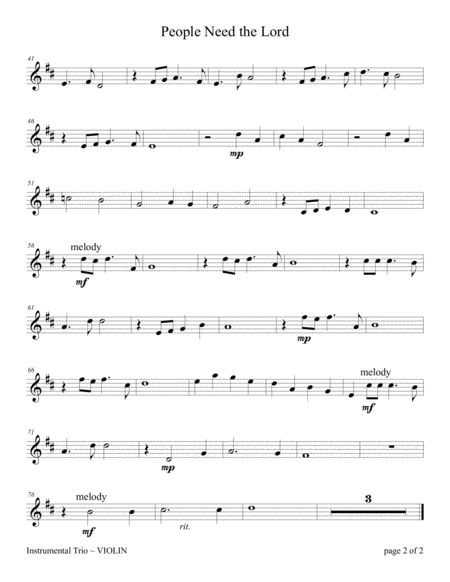 People Need The Lord For Violin And Cello Duet With Piano Accompaniment Page 2