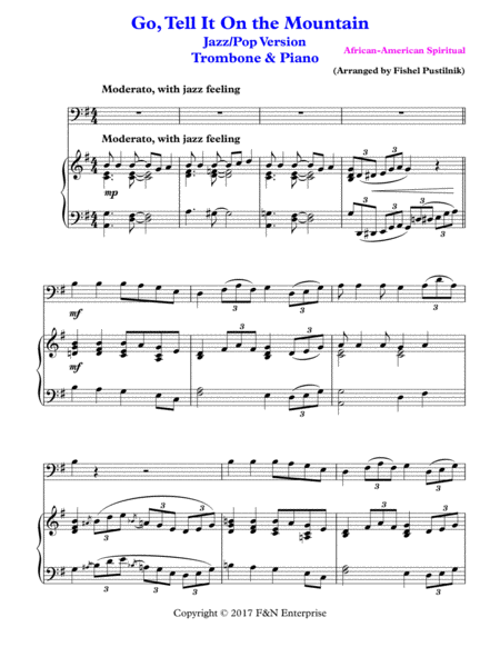 Piano Background For Go Tell It On The Mountain Trombone And Piano Page 2