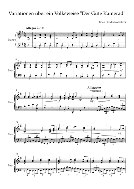 Piano Variations On A Folk Song Der Gute Kamerad Page 2