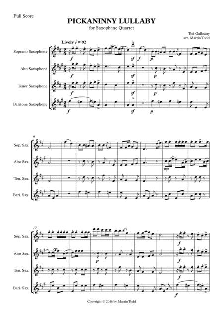 Pickaninny Lullaby For Saxophone Quartet Satb Page 2