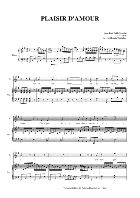 Plaisir D Amour Martini Arr For Soprano Tenor Or Any Instr In C Bb Eb And Piano Page 2