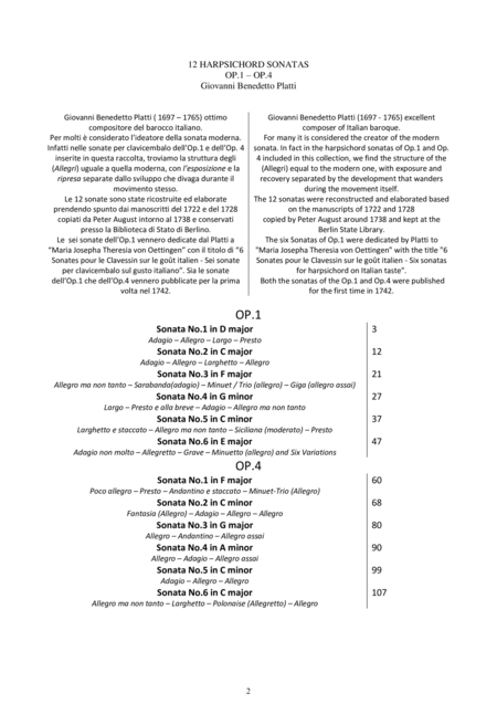 Platti 12 Harpsichord Or Piano Sonatas Op 1 Op 4 Page 2