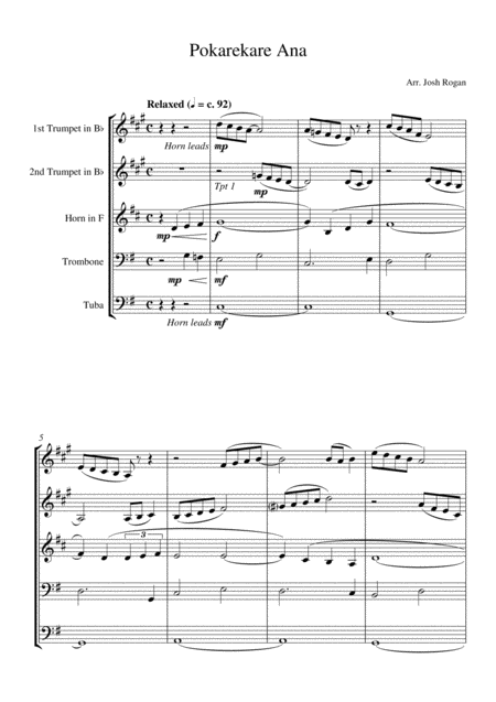 Pokarekare Ana For Brass Quintet Arr Josh Rogan Page 2