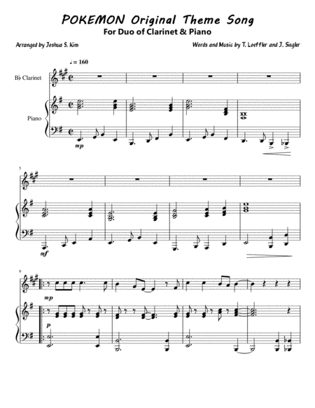 Pokemon Theme For Duo B Flat Clarinet Piano Page 2