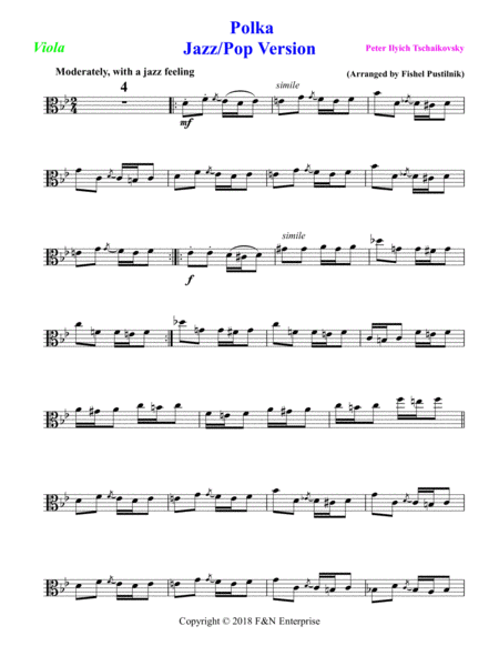 Polka By Tschaikovsky For Viola With Background Track Jazz Pop Version Page 2