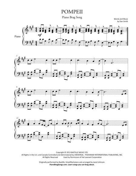 Pompeii Bastille Simplified And Easy Key Piano Solos Page 2