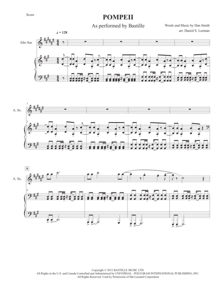 Pompeii By Bastille For Alto Saxophone Piano Page 2