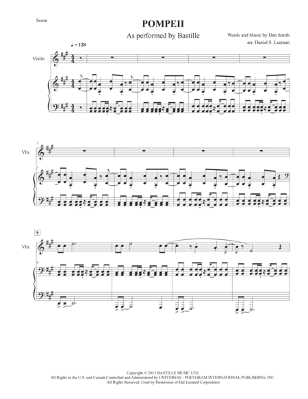 Pompeii By Bastille For Violin Piano Page 2