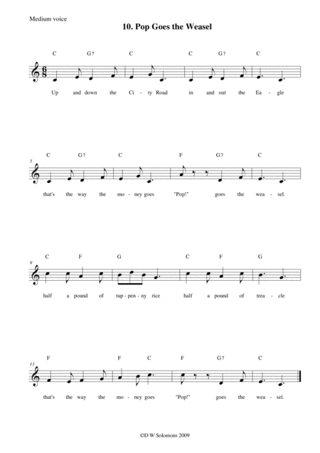 Pop Goes The Weasel Arranged For High Voice Medium Voice Or Low Voice With Guitar Chord Accompaniments Page 2