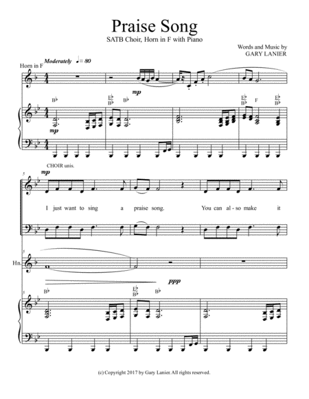 Praise Song Satb Choir Horn In F With Piano Page 2