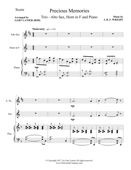 Precious Memories Trio Alto Sax Horn In F Piano With Score Part Page 2