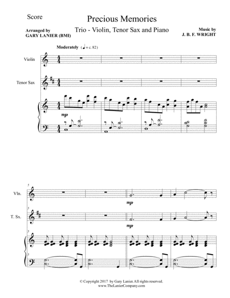 Precious Memories Trio Violin Tenor Sax Piano With Score Parts Page 2