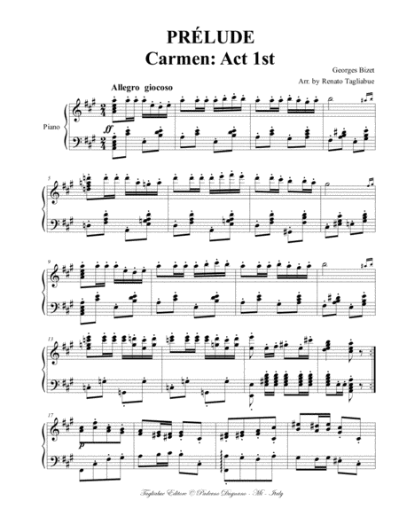 Prelude From Carmen Act 1st Bizet Arr For Piano Page 2