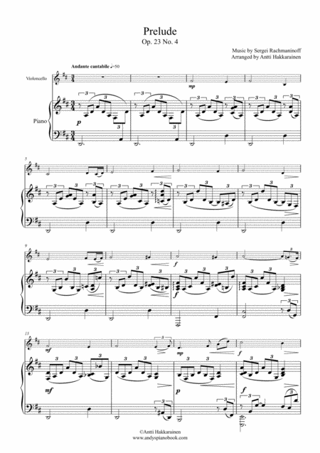 Prelude In D Op 23 No 4 Cello Piano Page 2