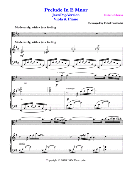 Prelude In E Minor By Chopin Piano Background For Viola And Piano Jazz Pop Version Page 2
