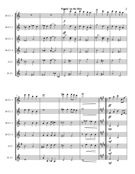 Puttin On The Ritz For Clarinet Ensemble 4 B Flat Parts Alto Clarinet Bass Clarinet Page 2