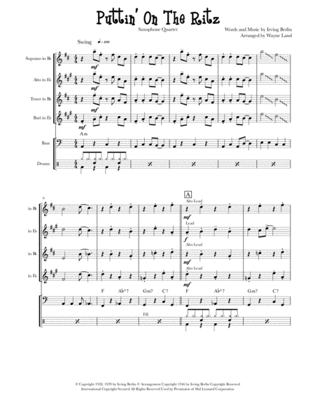 Puttin On The Ritz Saxophone Quartet Page 2