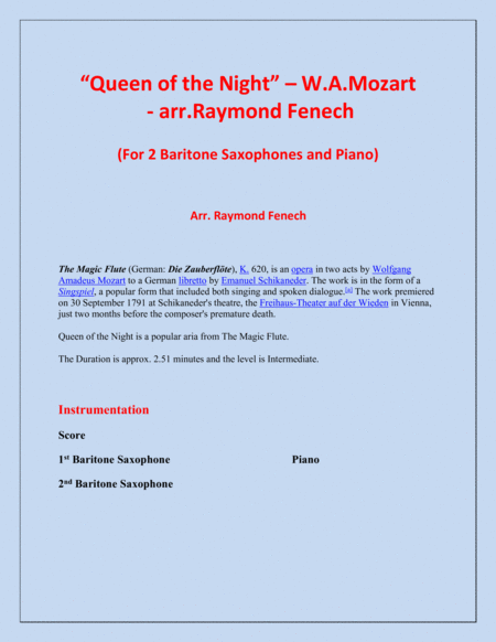 Queen Of The Night From The Magic Flute 2 Baritone Saxes And Piano Page 2